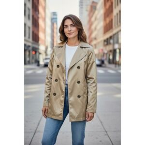 MICHAEL KORS Womens Double Breasted Trench Coat Jacket Gold Metallic Large Flaw